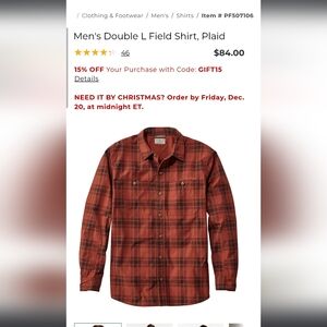 L.L. Bean Men's Double L Field Shirt, Plaid Red